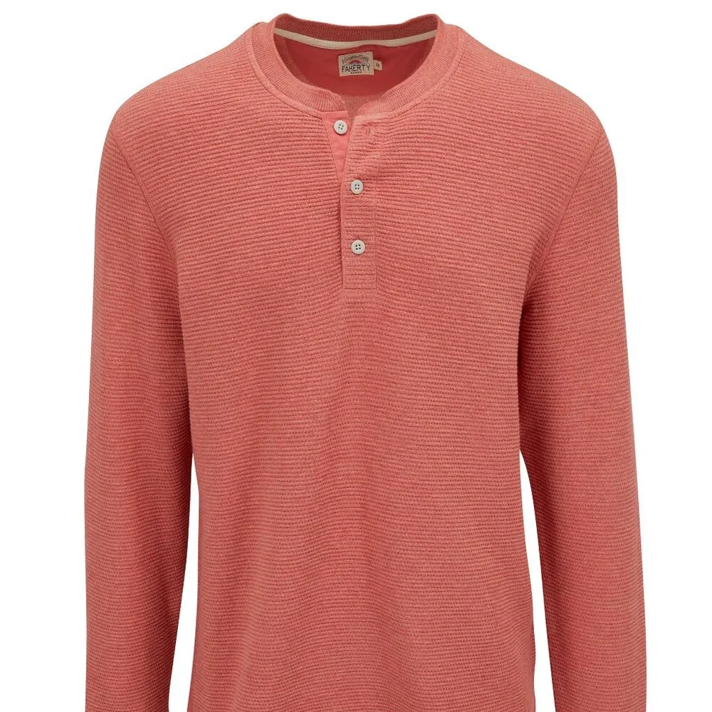 Faherty Surf Waffle Henley in Spring Coral Heather NWOT - Picture 3 of 6